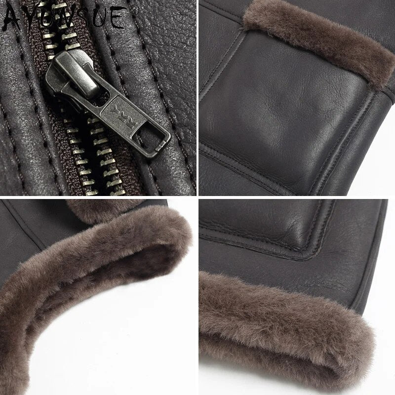 Men Clothing Genuine Leather Jacket Men's Vest Autumn Fur Coat Mens Jackets Warm 100% Wool Vests Ropa Hombre LXR436