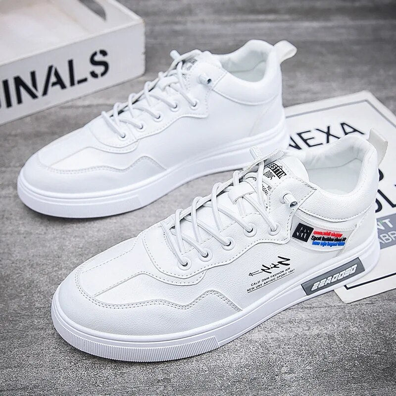 Men's Shoes 2023 Autumn New Leather Texture Board Shoes Versatile Daily Sports Casual Shoes with Mid Top Loafers Men Sneakers