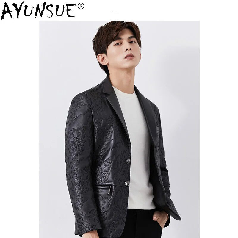 Men's Genuine Leather Jacket Men Clothing Sheepskin Suit Embroidery Korean Coat Luxury Clothes Male Ropa Hombre LXR550