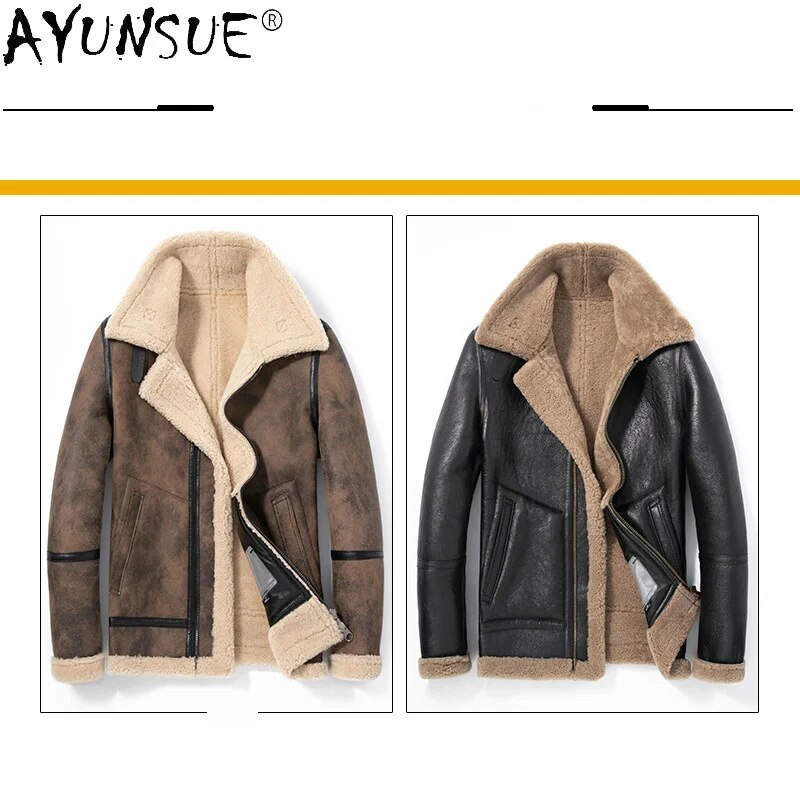Men's Genuine Sheep Shearling Jacket Men Clothing Winter Coat New Motorcycle Jackets Thick Clothes Ropa De Hombre LXR780