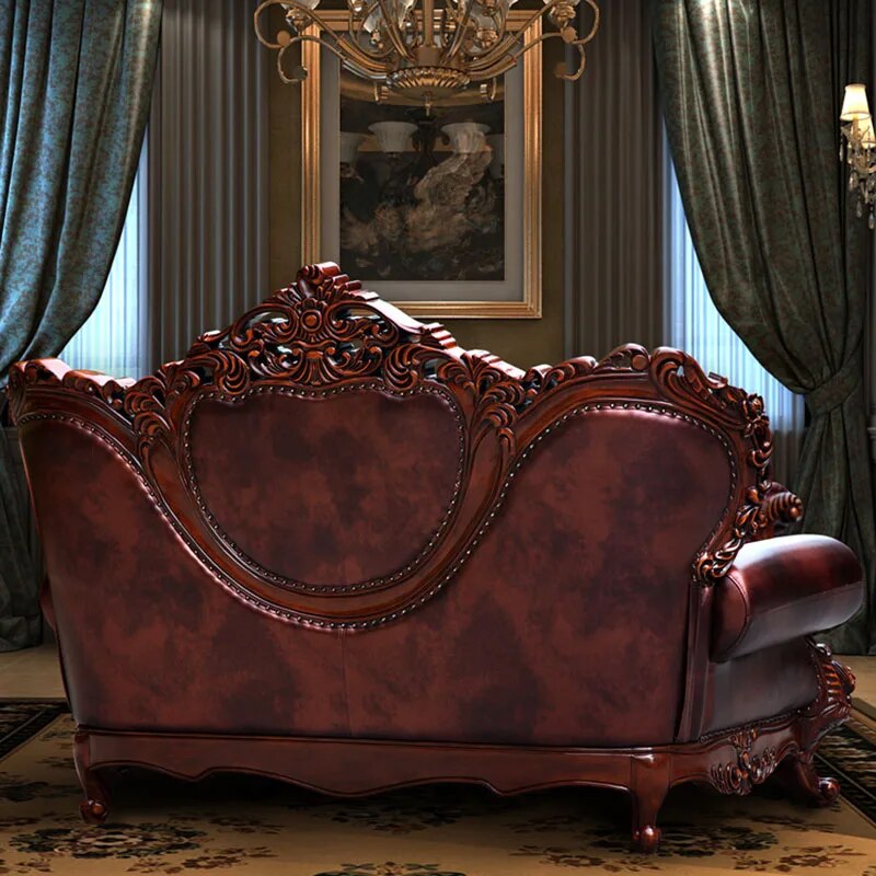 All Solid Wood Leather Sofa Combination European Style Sofas High-end Luxury Residential Furniture Large Apartment Living Room