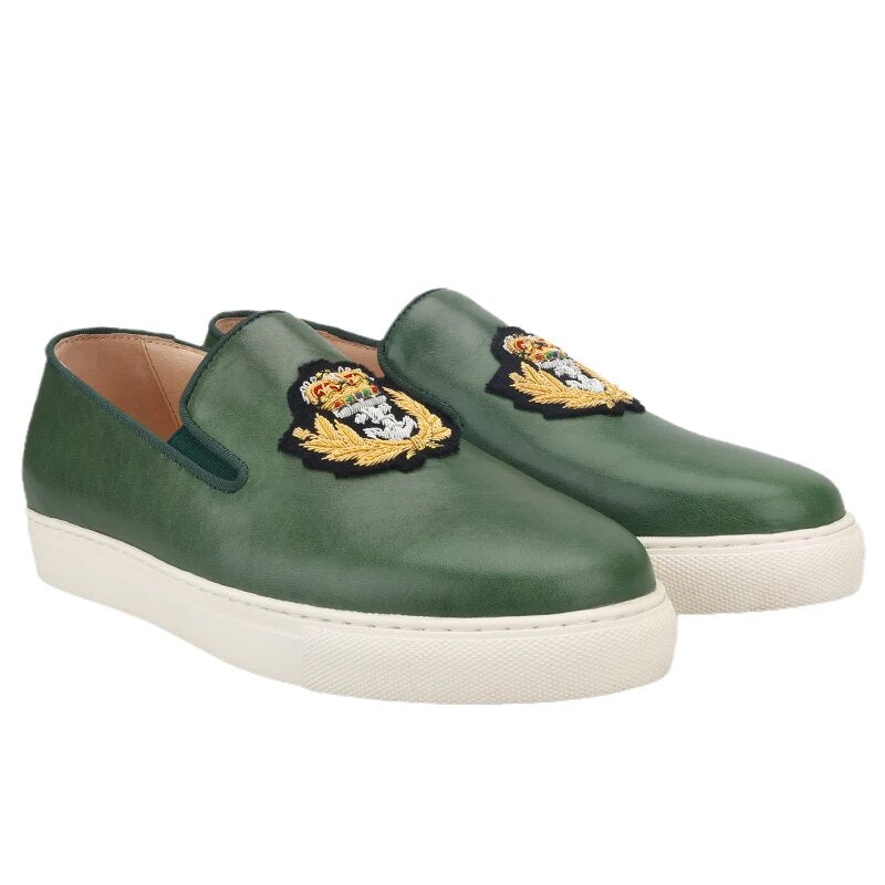 Piergitar 2022 New Four Colors Genuine Leather Men Sneakers Handcrafted Indian Silk Embroidery Men's Casual Shoes White Bottom