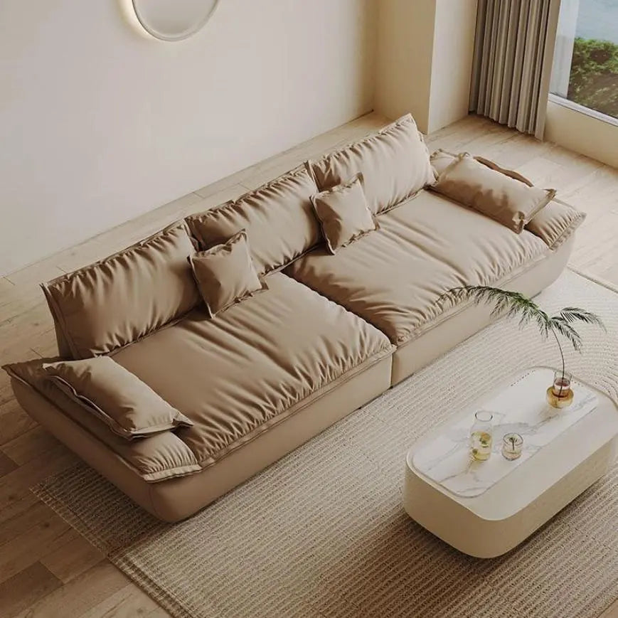 Light Iuxury In-line Sofa Living Room Size Apartment Three-bit Minimalist Wabi-sabi Cream Wind Sailing Combination