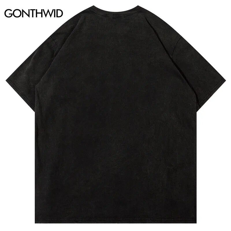 Vintage Men T Shirt Hip Hop Embroidery Teeth Patch Washed Tshirt Punk Gothic Oversized Tee Shirts 2023 Harajuku Cotton Loose Top
