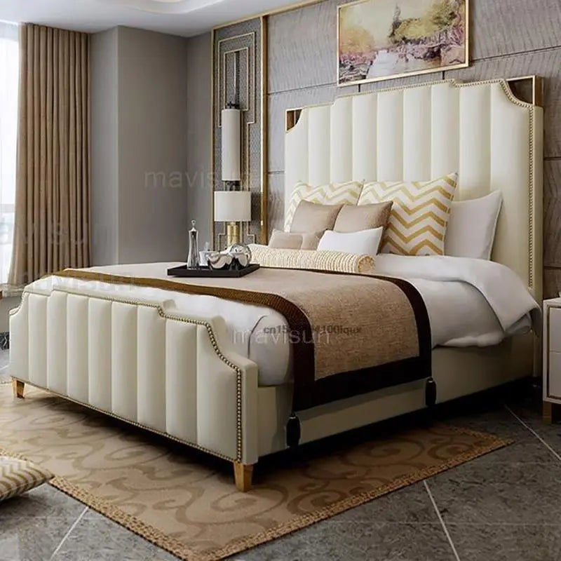 Nordic Modern Luxury Double Bed For Bedroom Furniture Sets Storage Leather Bad+Mattress+2 Nightstand