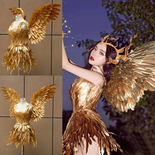 Cosplay Costumes Gold Feather Fairy Wings Party Victorian Dress Sexy Fairy Angel Princess Girl Halloween Costumes