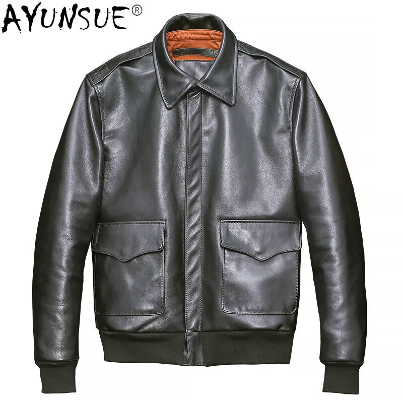 genuine cowhide leather jacket men clothing 2024 autumn coat man flight suit retro men's clothes hommes veste LXR553