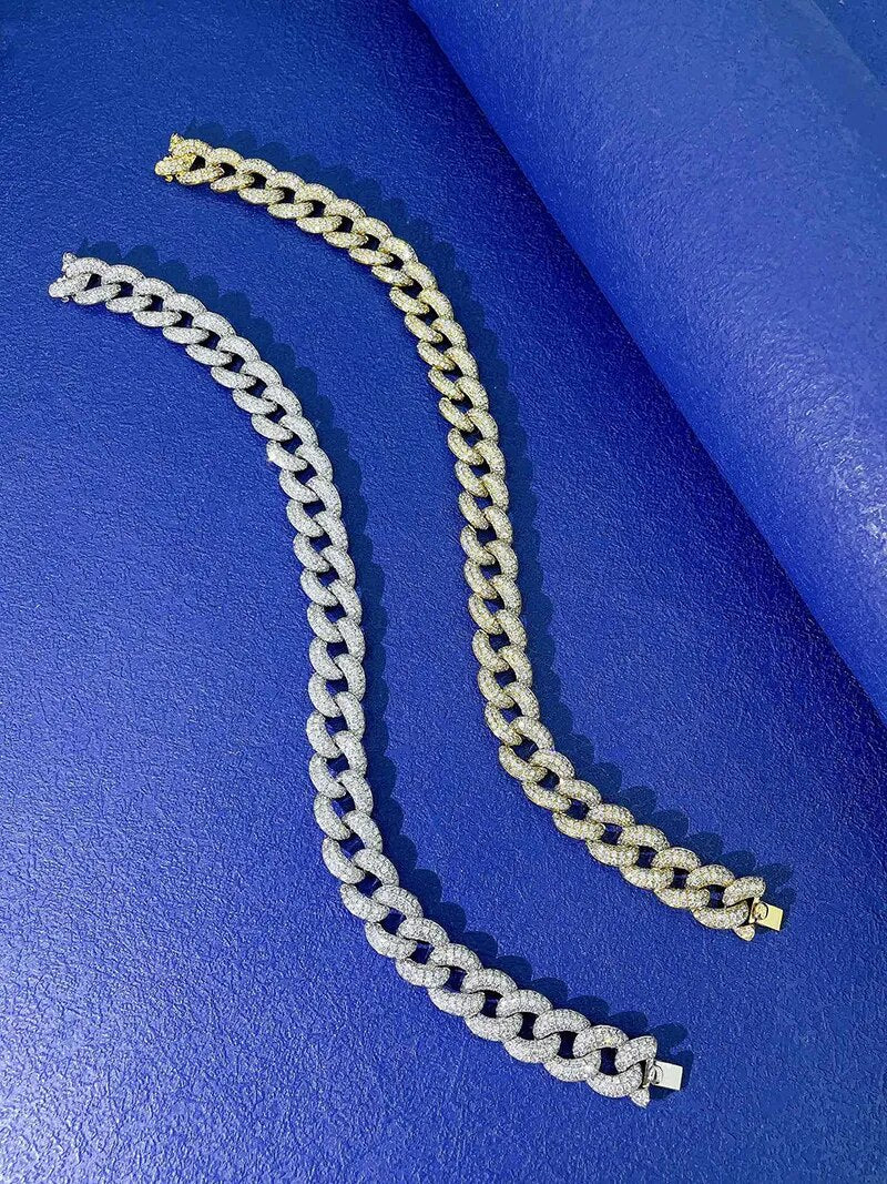 LUOWEND 18K Yellow or White Gold Bracelet Luxury Wide Cuban Chain Shape Real Natural Diamonds 10.65carat Bracelet for Women