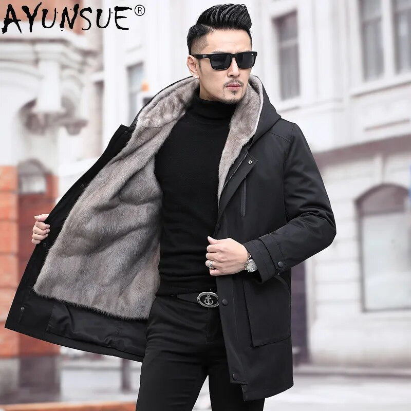 Man Jacket Winter Clothes Men Men's Clothing Real Mink Fur Coats Mens Hooded Parkas Male Fox Collar Chaqueta LXR808