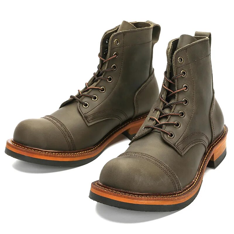 Tooling Work Boots Genuine Leather Luxury Designer Men Shoes Vintage Riding Boots Men Military Boots Men Outdoor Sneakers