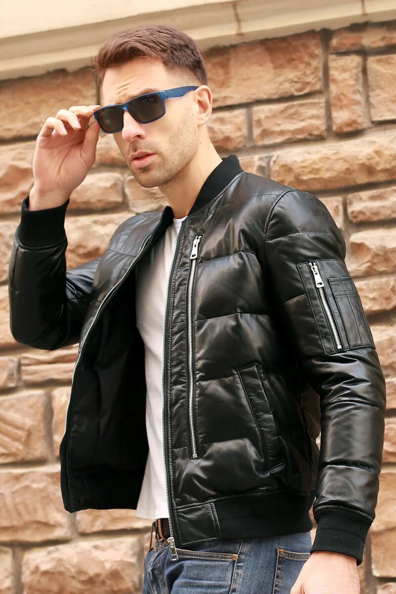 Genuine Leather Jackets Men Natural Sheepskin Down Jacket Men's Padded Baseball Collar Winter Coats 2024 New Jaqueta FCY