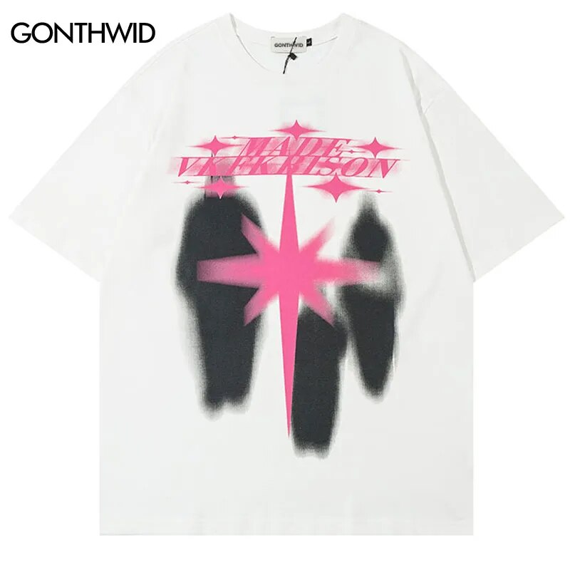 Men Punk Tshirt Hip Hop Shadow Graphic Print Gothic Streetwear T Shirt Harajuku Fashion Loose Tee Shirts 2023 Casual Cotton Top