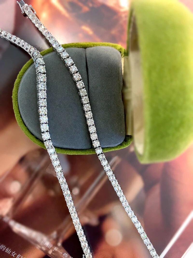 LUOWEND 18K White Gold Bracelet Real Natural Diamond Bangle Classic Party Tennis Bracelets for Women Customize