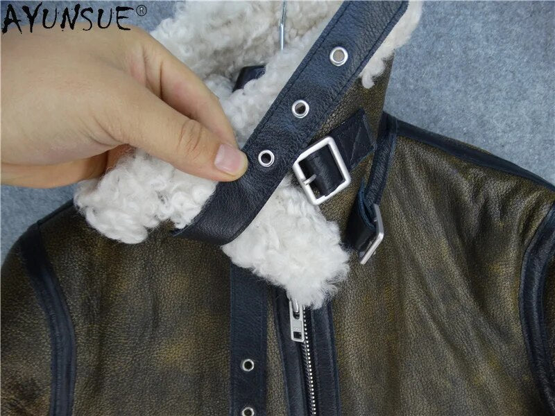 Cowhide Genuine Leather Jacket Men Clothing Shearling Coat Winter Men's Jackets Thick Mens Clothes Ropa De Hombre LXR500