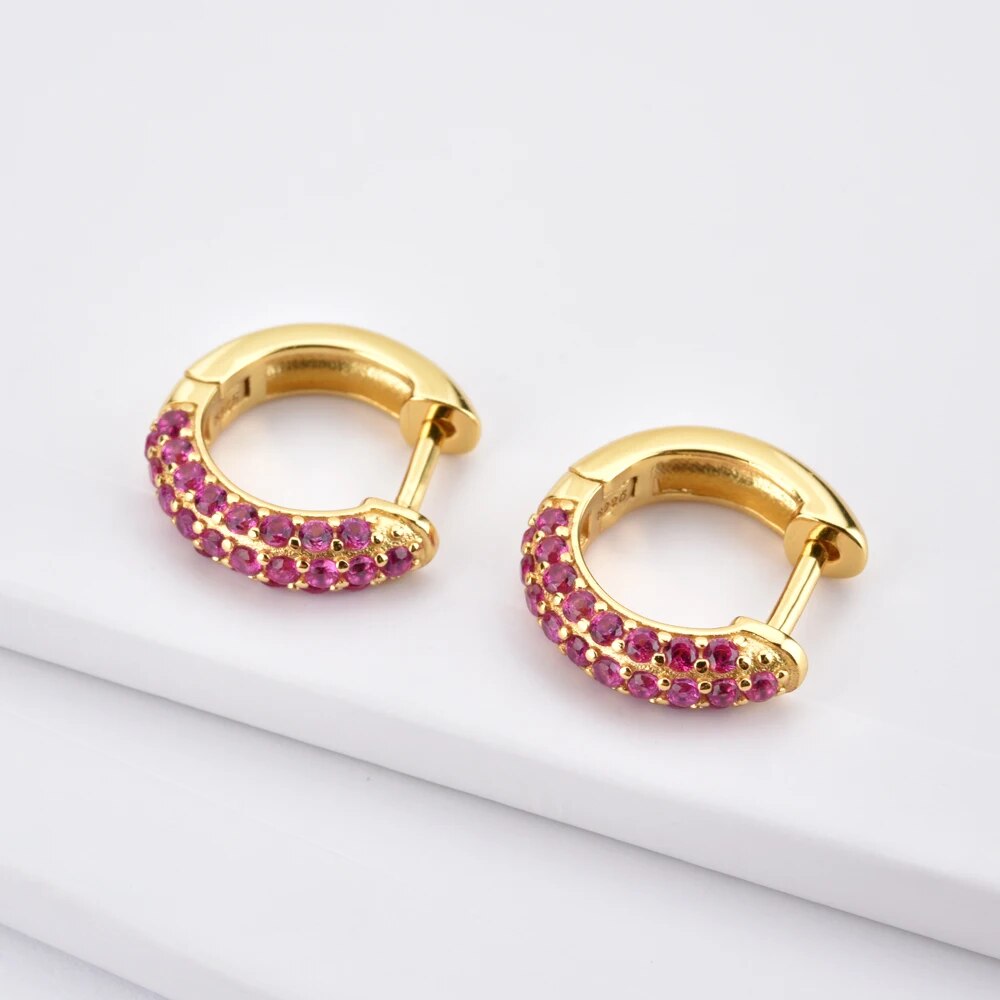 ANDYWEN 925 Sterling Silver Rose Red Purple Zircon Circle Hoops Round Women Luxury Crystal CZ Loops Piercing Ohrringe Jewelry