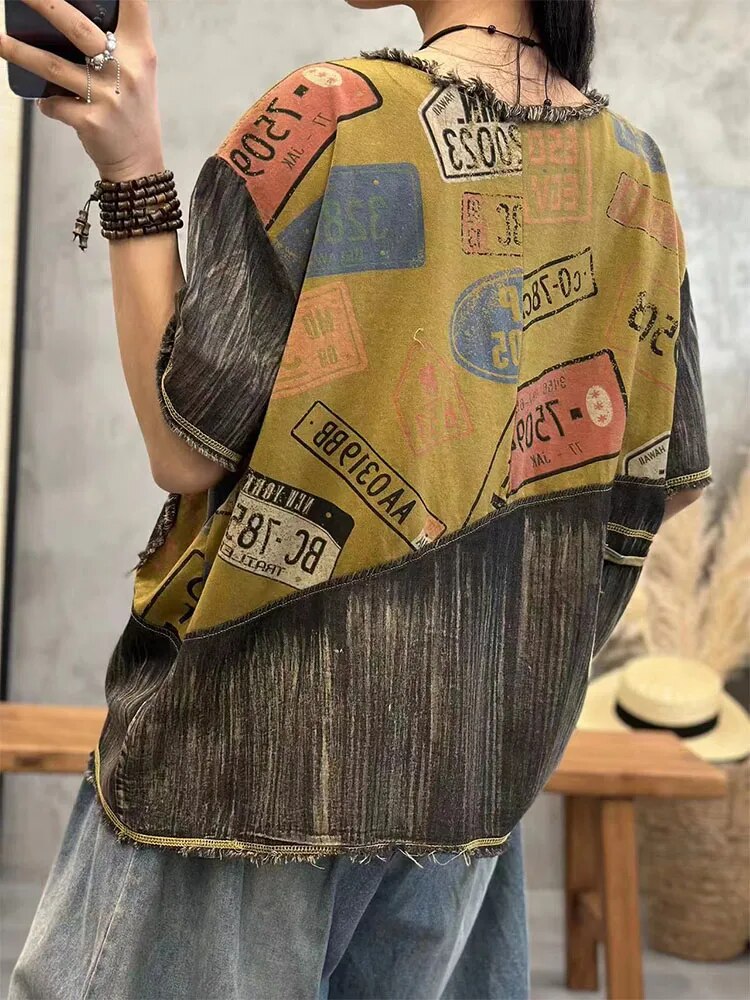Max LuLu 2023 New Summer European Fashion Style Ladies Vintage Tee Shirts Women Denim Patchwork Ripped Tshirts Casual Streetwear