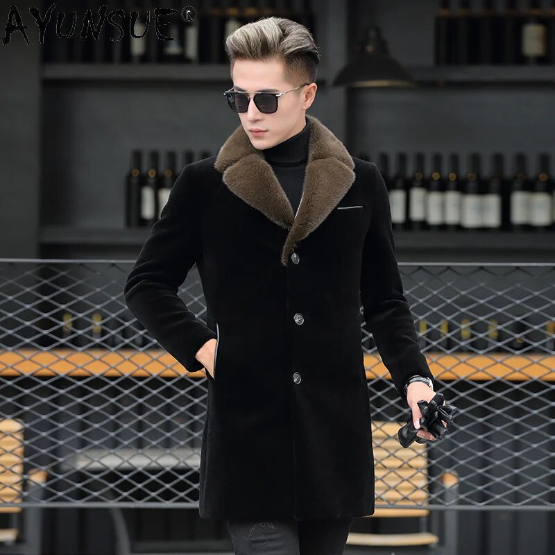Men Jacket 2024 Men's Clothing Thick Real Mink Fur Collar Coat 100% Wool Coats Male 90% Duck Down Jackets Ropa LXR764