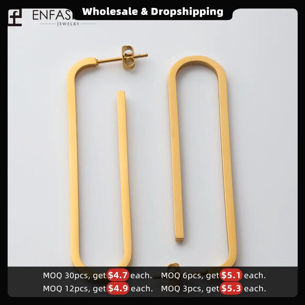 Enfashion Jewelry Geometric Big Clips Earrings Gold color Stainless steel Long Drop Earrings For Women Earings EB171028