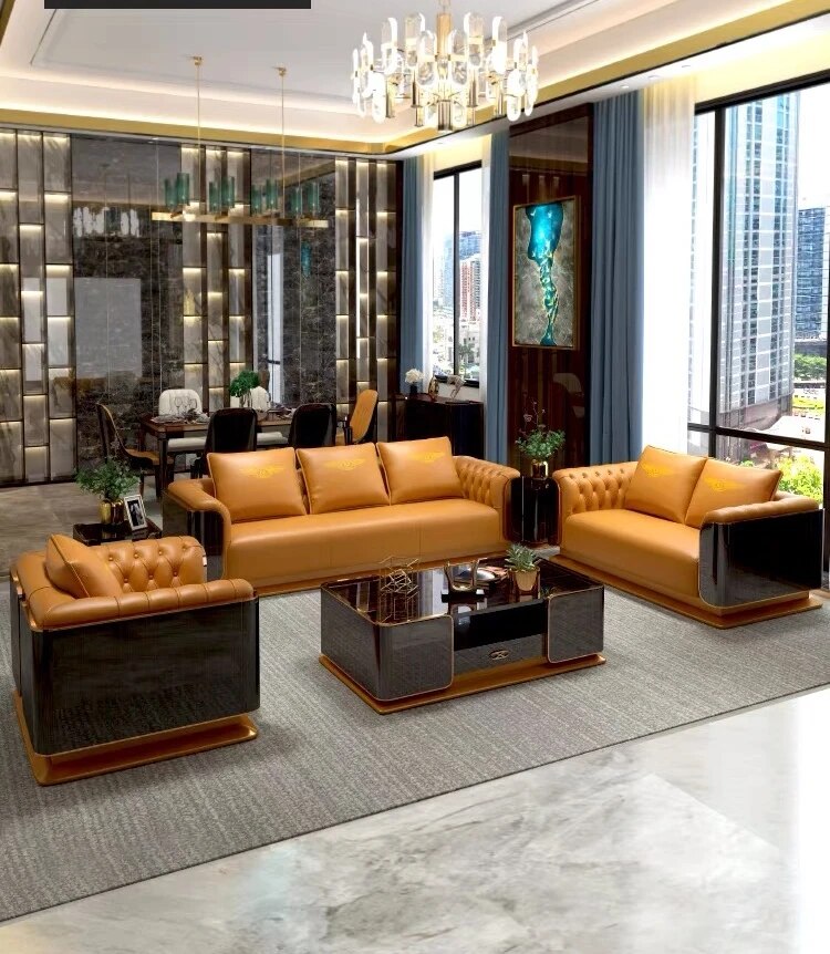 Light luxury sofa set furniture frosted leather modern living room U-shaped sky blue sofa