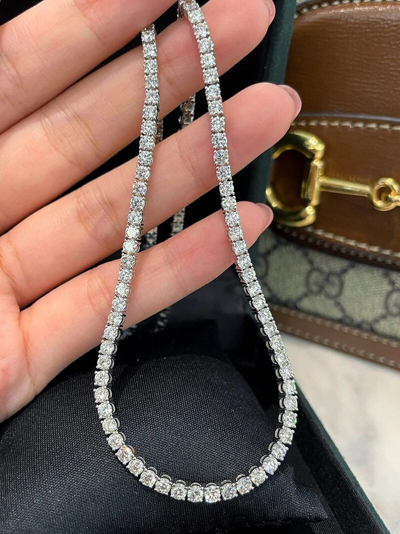 LUOWEND 18K White Gold Necklace Women Real Natural Diamonds 12.0carat Chain Luxury Four Claw Full Drill Design Wedding Jewelry