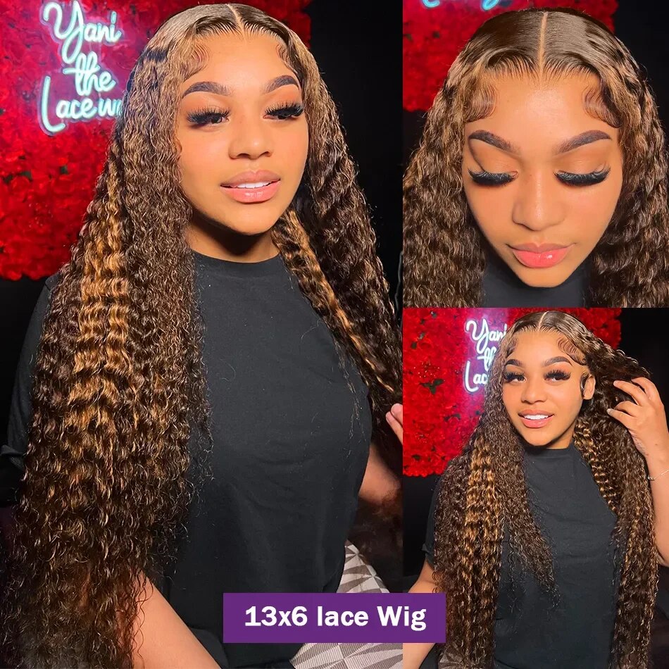 250% 30 40Highlight Water Wave Human Hair Wig Highlighted Curly Lace Front Wigs For Women Brazilian Lace Closure Wig Pre Plucked