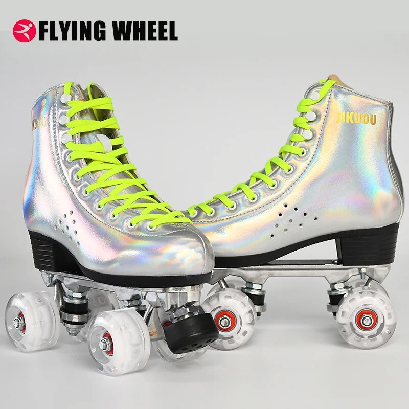 Dazzling Wind Flash Roller Skate Shoes Ice Rink Skate 4 Wheels Sneakers Six Lights Illuminated Wheels With Large Speed Pulley