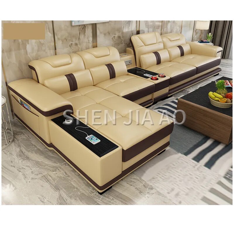 Multi-function Living Room Leather Sofa Simple Modern Lazy Sofa Smart Sofa Combination Large Size Leather Sofa 1PC Furniture