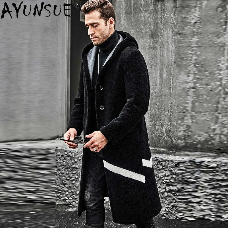 Winter Coat Men's Fake Leather Jacket Men Clothing 100% Wool Windbreaker Double Side Coats Hommes Veste LXR547