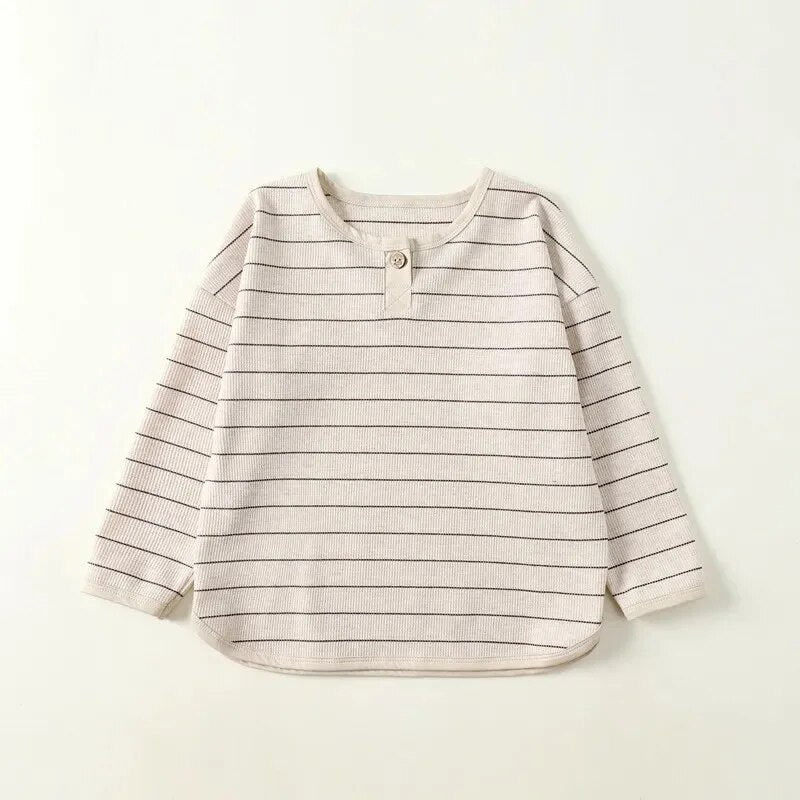 Children's Long Sleeve T-shirt Cotton Striped Shirt 2023 Autumn New Casual Loose Boy's Adolescent Bottoming