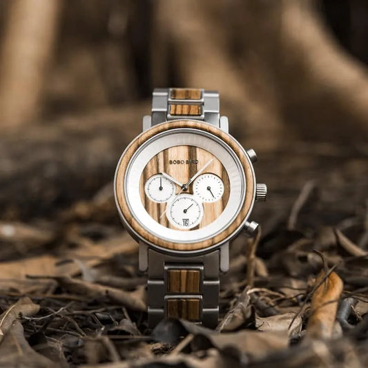 BOBO BIRD Stainless Steel Wooden Watch Chronograph Men Sport Waterproof Military Watches Relogio Masculino