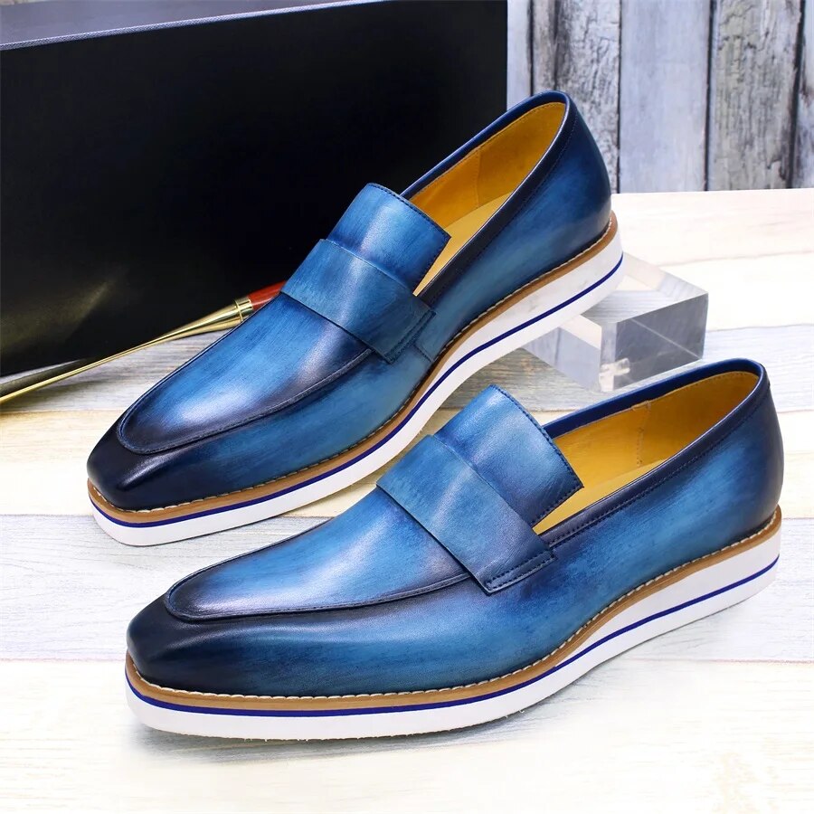 High Quality Leather Casual Shoes Flat Light Comfortable Men's Shoes Pointed Toe Handmade Loafers Office Banquet Men's Shoes