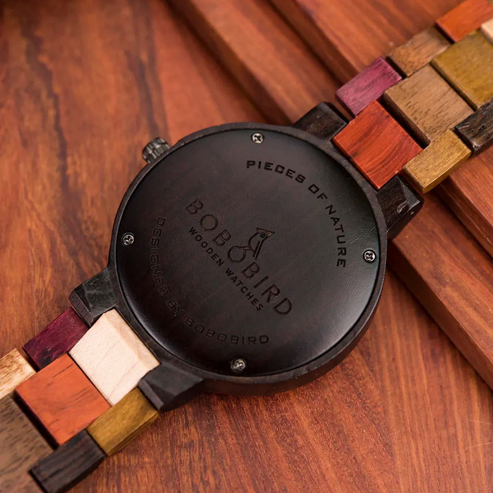 BOBO BIRD Couple Wooden Watch Luxury Brand Wood Timepieces Week Date Display Quartz Watches for Men Women Unique Family Gift