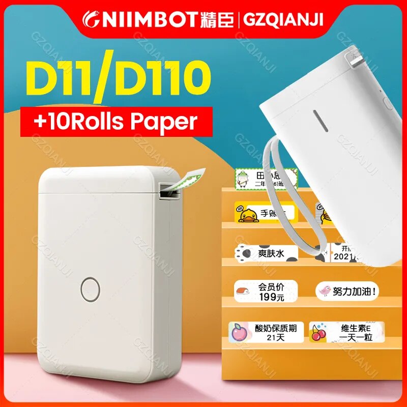 Niimbot D110 D11 Thermal Label Printers Classic Mini Inkless Bluetooth Wireless Thermal Cable Jewellery Label Maker with Papers