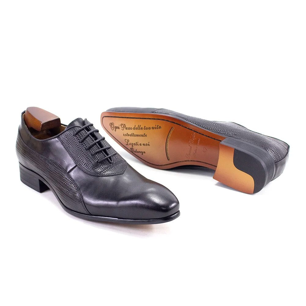 Luxury Men Shoe Genuine Leather Lace Up Fashion Oxford Pointed Toe Office Dress Wedding Black Red  Formal Business Men's Shoes