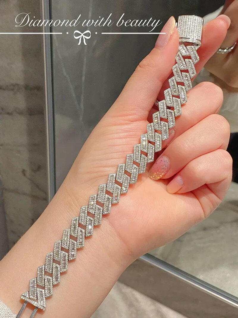LUOWEND 100% 18K White Gold Bracelet Luxury Design 6.3carat Real Natural Diamond Bracelet for Women Wedding High Jewelry