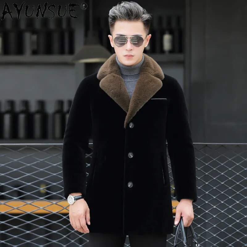 Men Jacket 2024 Men's Clothing Thick Real Mink Fur Collar Coat 100% Wool Coats Male 90% Duck Down Jackets Ropa LXR764