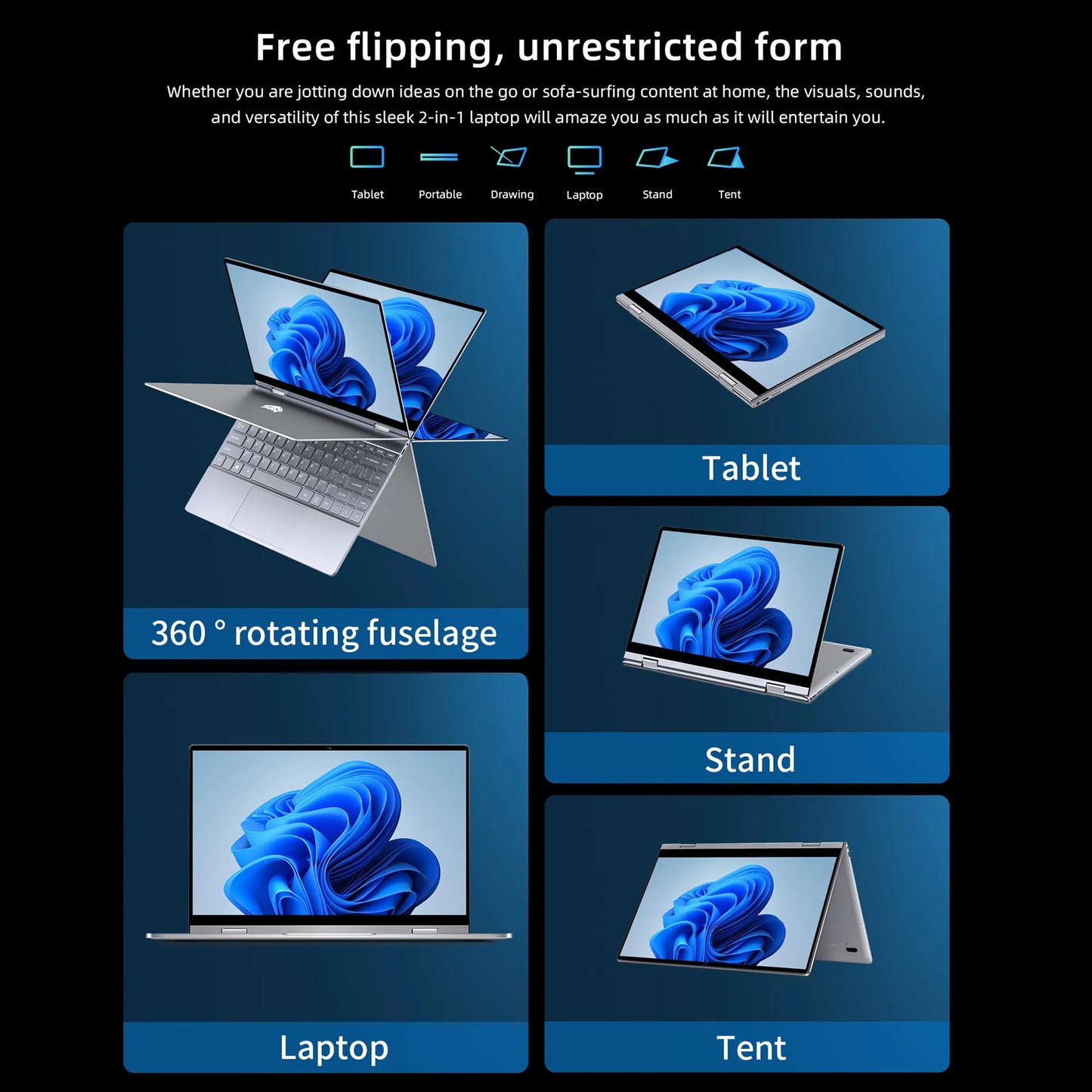 BMAX Y13PLUS 360° Laptop 13.3 inch Notebook Windows 11 12GB RAM LPDDR4 512GB SSD 1920*1080 IPS Intel N5100 laptops Computer