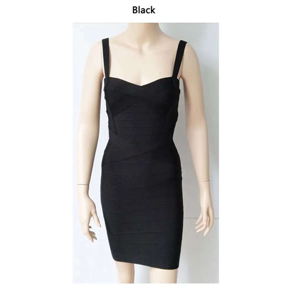 2023 New Women Sexy Spaghetti Strap Rayon HL Elastic Celebrity Bandage Dress Bodycon Mini Club Evening Party Dresses Drop Ship - KAISERINC