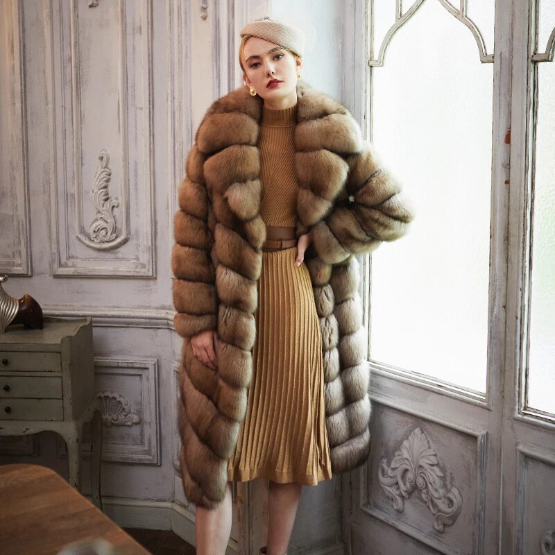 Women's Fur Coat 2223 Trend Natural Fur Long Mink Sable Outerwear Jackets Trench Coats New in Outdoor Clothes Clothing Grey