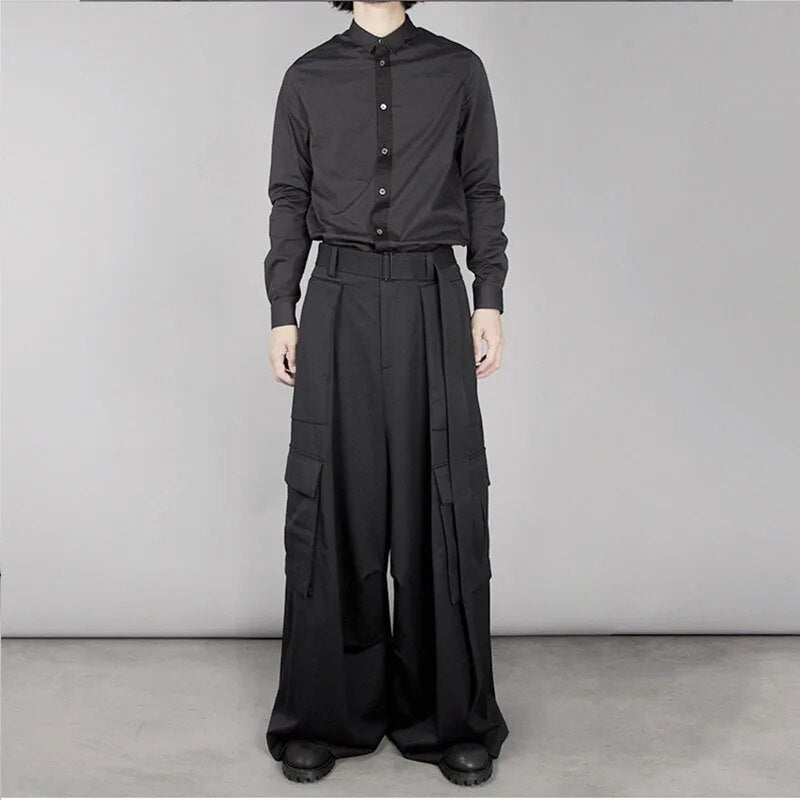 High-waisted trousers, super long A-shaped flared pants, wide-leg pants, original designer brand new men's clothing