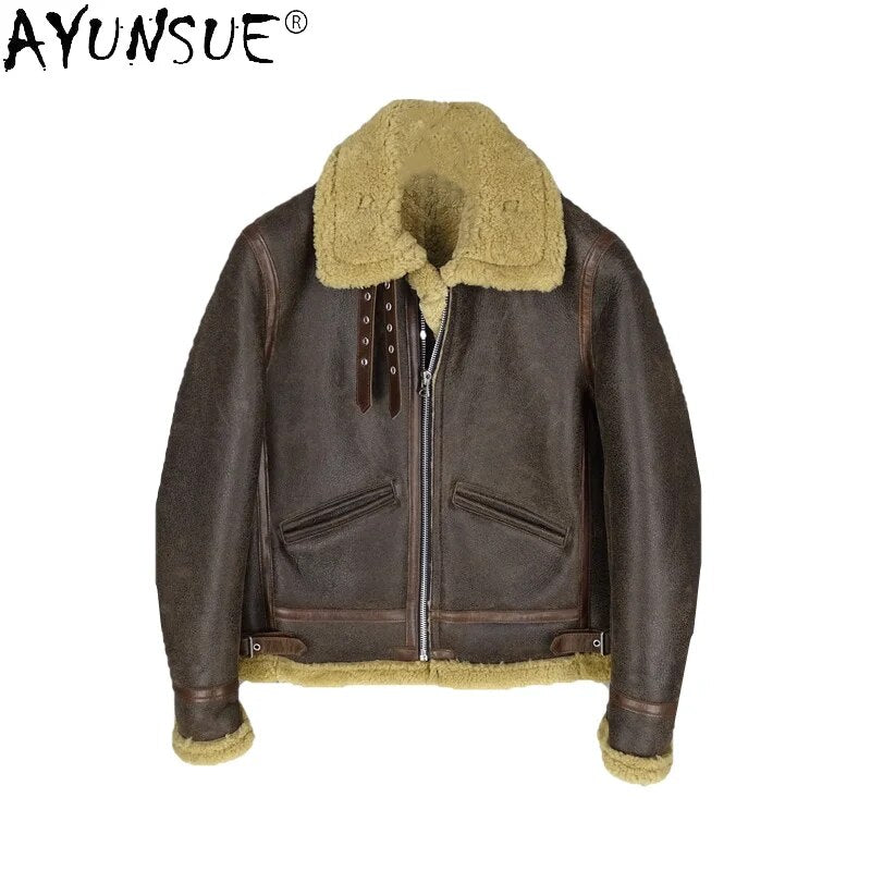 Men Clothing Sheepskin Genuine Leather Jacket Mens Coat Thick Men's Retro Classic Clothes Male Jaqueta LXR507