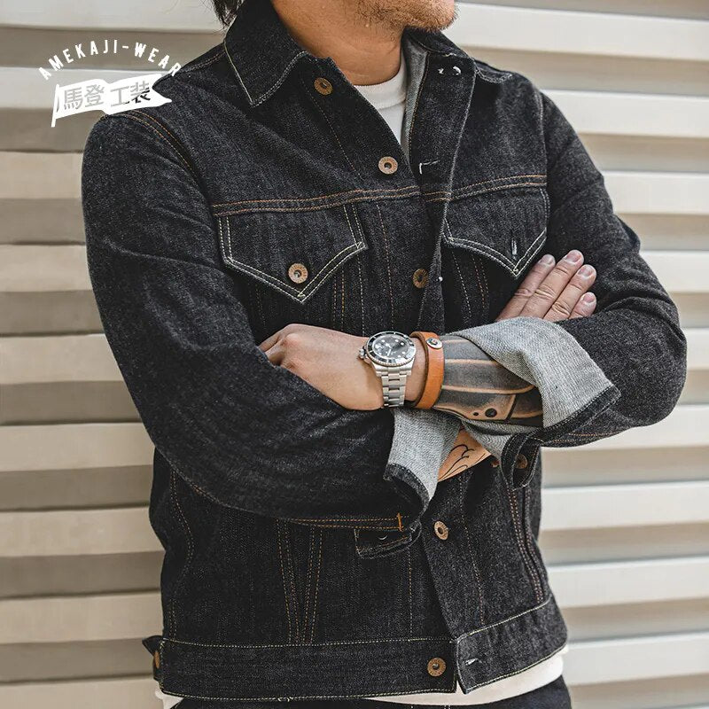 Maden Retro Blue Denim Jackets For Men Casual Crowboy Streetwear Coat Bomber Jacket Harajuku Vintage Outerwear Men's Clothing