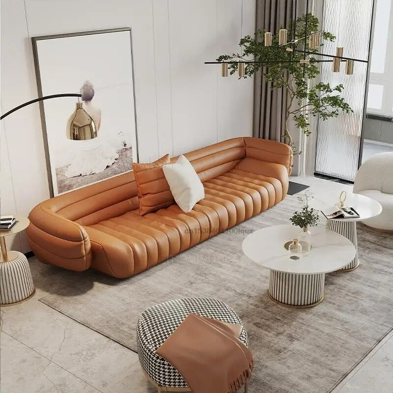 Modern Minimalism Leather Sofa Couch Living Room Furniture Color Yellow Light Grey