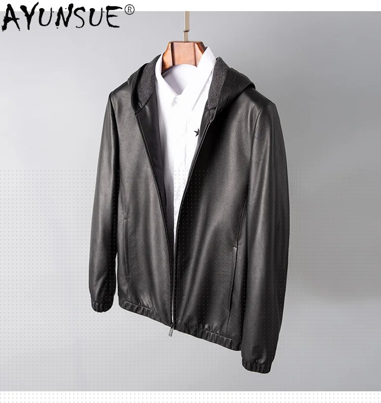 Men Clothing 5XL Real Cow Leather Jacket Autumn Men's Clothes Hooded Coat Male Zipper Mens Jackets Hommes Veste LXR448