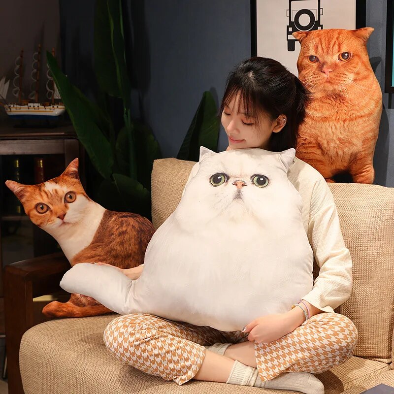 50cm Simulation 3D Cat Series Pillow Plush Toy Soft Stuffed Cute Persian Siamese Orange Cat Sleep Pillow Sofa Cushion Decor Gift