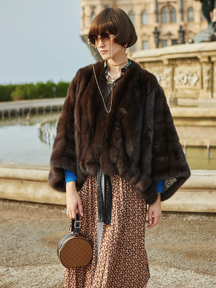 Women's Fur Coat 2223 Trend Natural The Sable Mink Fur Short Coffee Outerwear Jackets Trench Coats New Outdoor Clothes Clothing