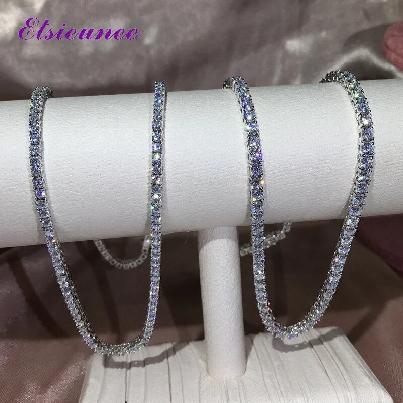 ELSIEUNEE Classic Real Silver 925 Jewelry Chains Tennis Necklaces for Women Simulated Moissanite Diamonds Fine Jewelry Wholesale