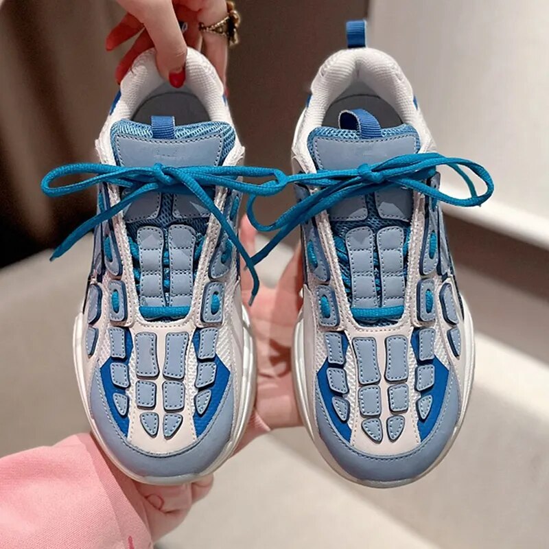 High Quality male cowhide Stitched Bone Shape Sneakers Platform Leather  Running male  Tennis Shoes