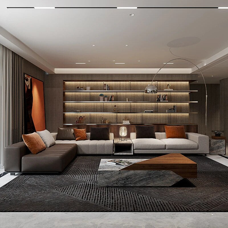 Italian luxury high-end villa sofa large piano key sofa leather minimalist down bag living room furniture