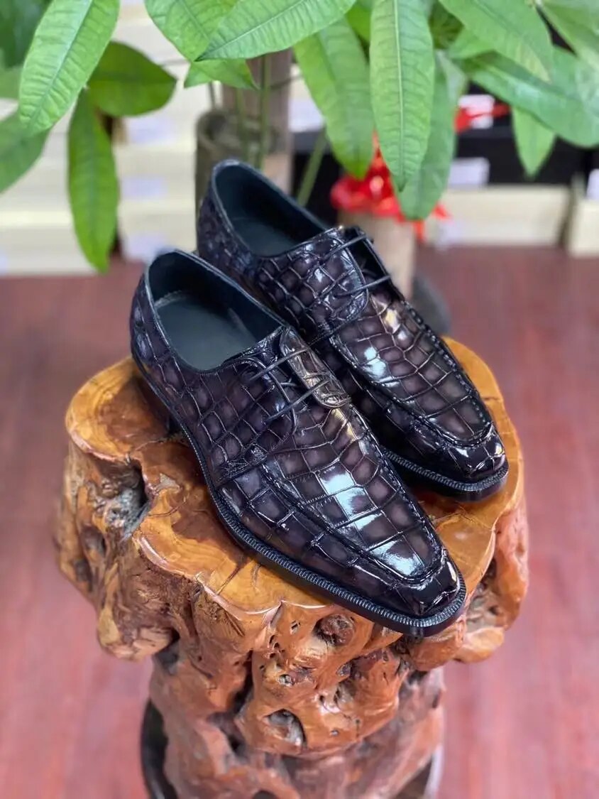 Spring/Summer 2022 Hand Dyed Crocodile Leather Shoes Men's Dress Shoes Lace Up Goodyear Wedding Shoes Boss Work Shoes Office